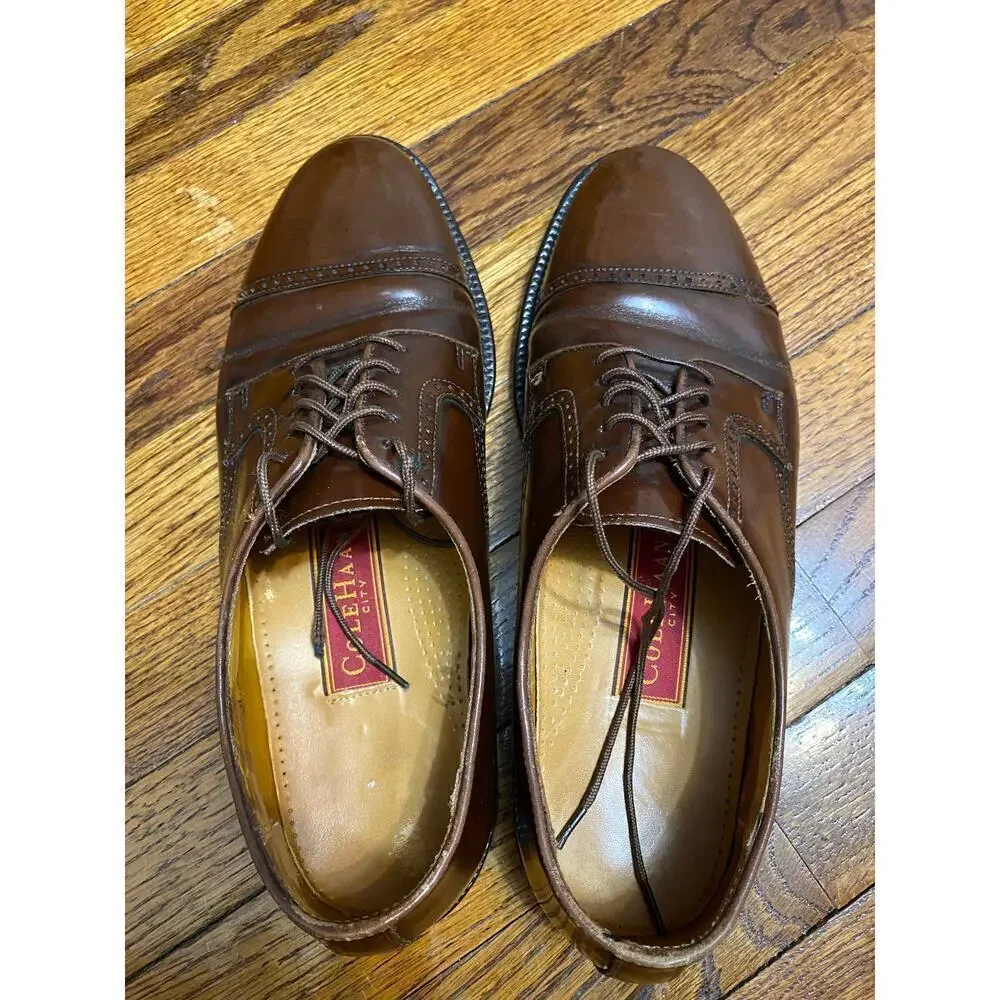 Cole Haan Leather Oxford Dress Shoes Cap Toe Classic Vintage Preppy City Brown